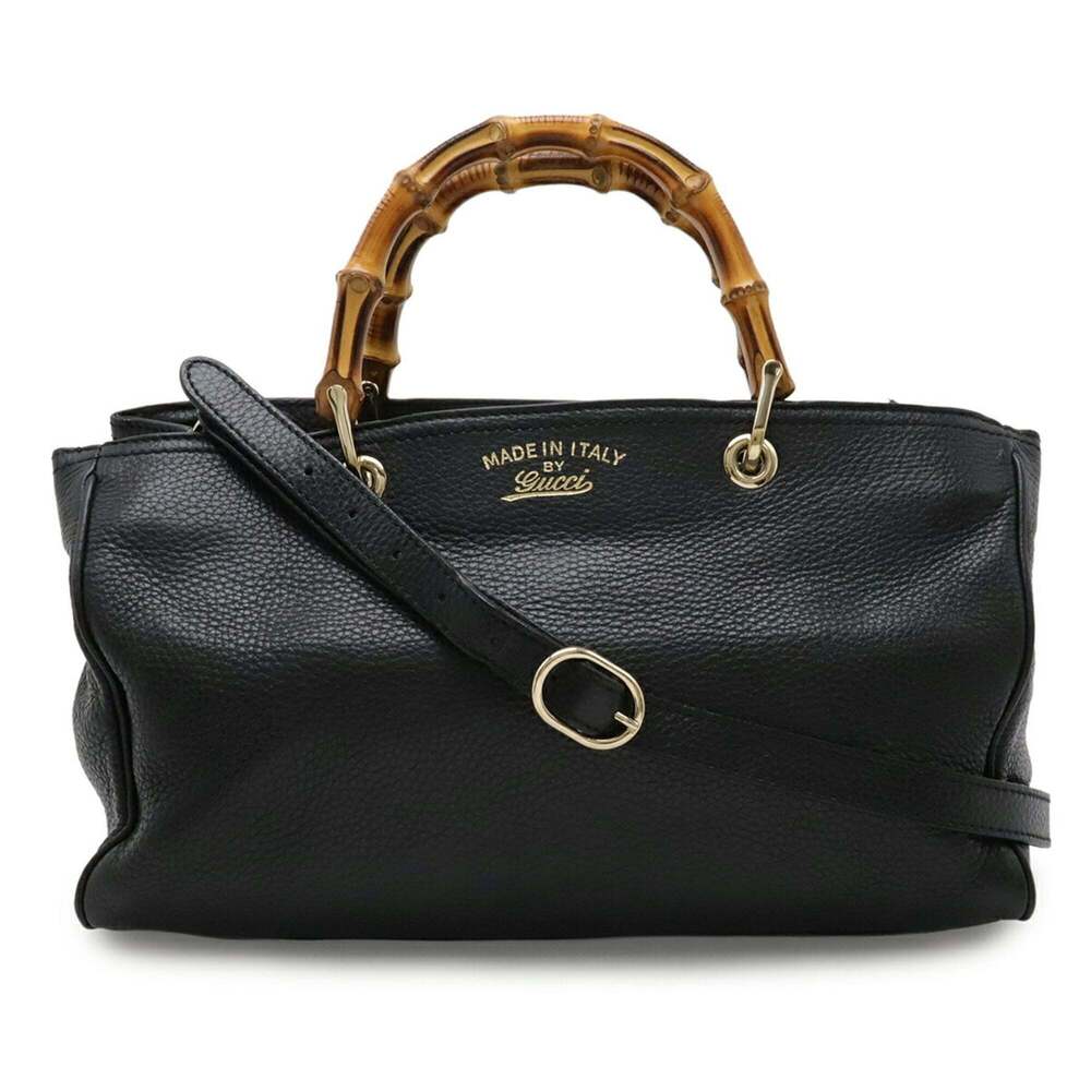 GUCCI Authentic Black Leather Bamboo Shoulder Bag - Picture 2 of 10